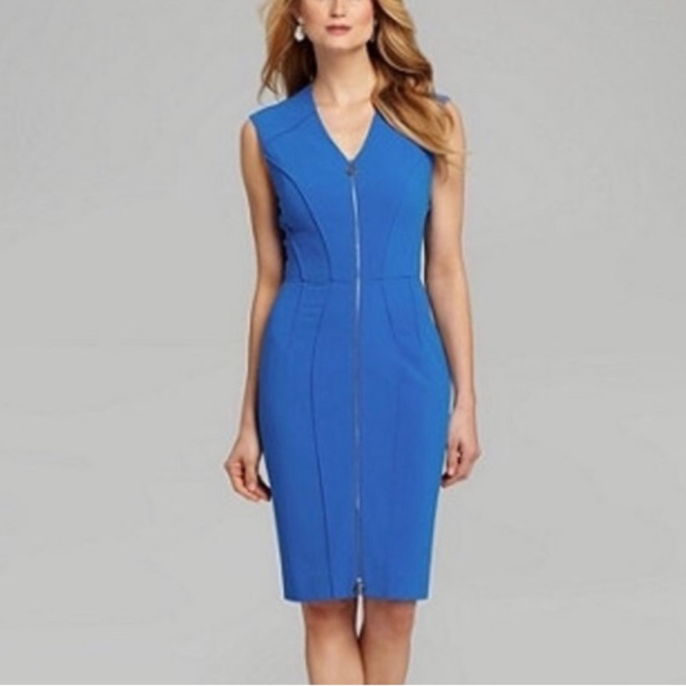 Antonio Melani Dress Womens size 12 Solid Blue Sleeveless Office Party Sheath